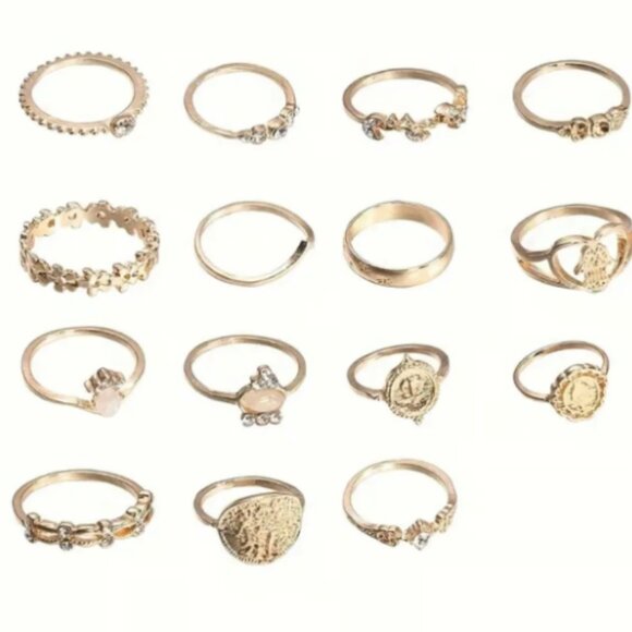 NEW 15pcs Gold Ring Set - Faith, Protection, Cross & Fatima’s Palm Vintage Style - Picture 3 of 4